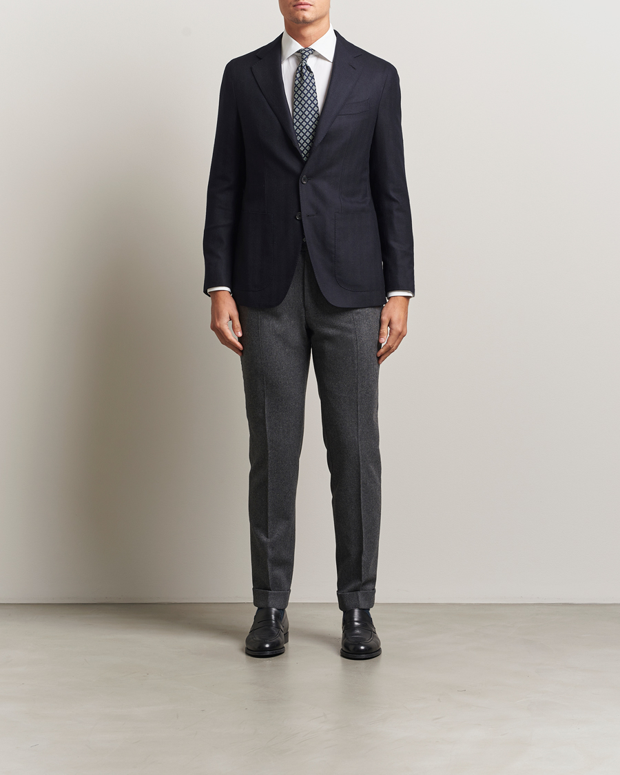 Men | Blazers | Caruso | Aida Herringbone Wool Blazer Navy