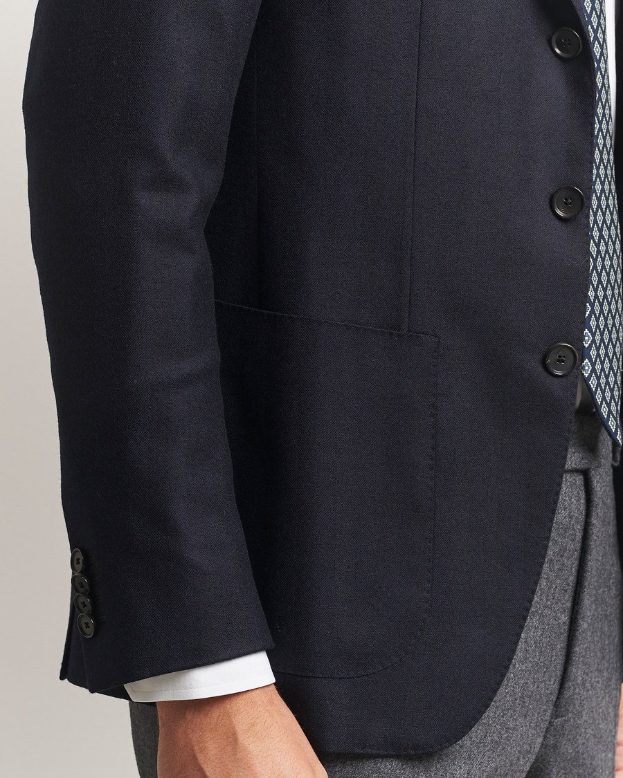 Men | Blazers | Caruso | Aida Herringbone Wool Blazer Navy