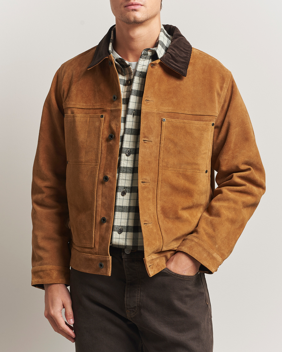 Men | Coats & Jackets | Filson | Short Lined Suede Cruiser Saddle Brown