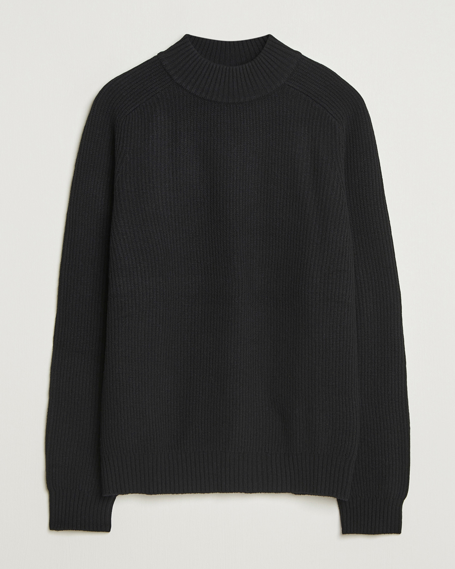 Men | Sweaters & Knitwear | Filippa K | Ribbed Wool Mockneck Sweater Black