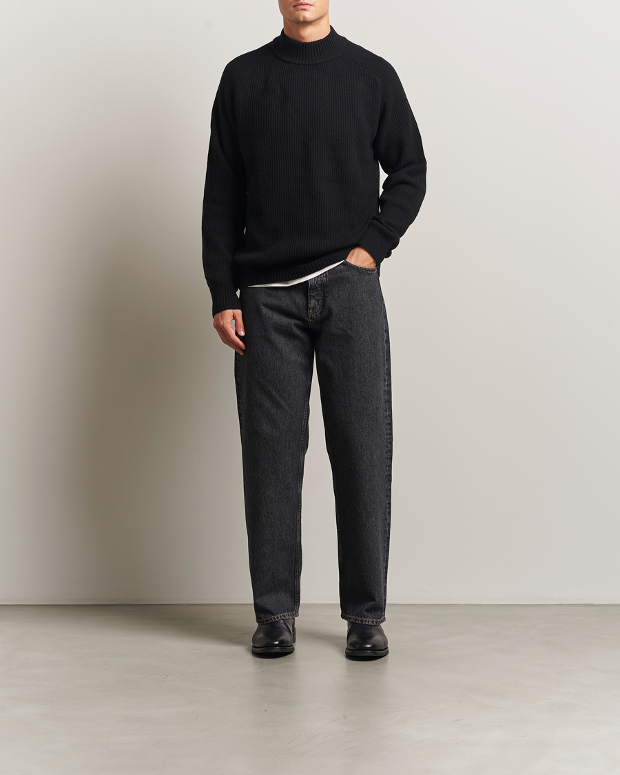 Men | Sweaters & Knitwear | Filippa K | Ribbed Wool Mockneck Sweater Black