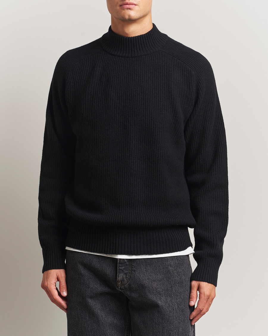 Men | Sweaters & Knitwear | Filippa K | Ribbed Wool Mockneck Sweater Black