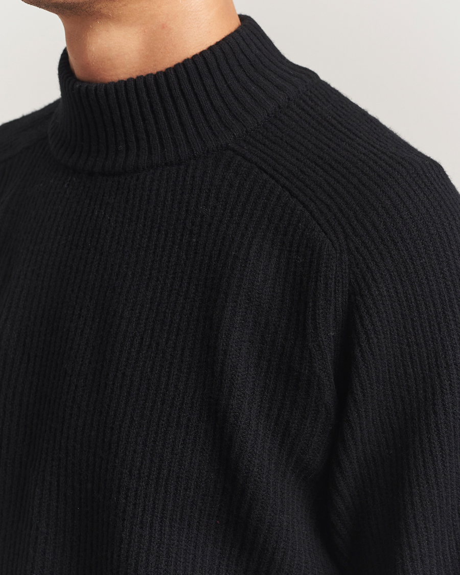 Men | Sweaters & Knitwear | Filippa K | Ribbed Wool Mockneck Sweater Black