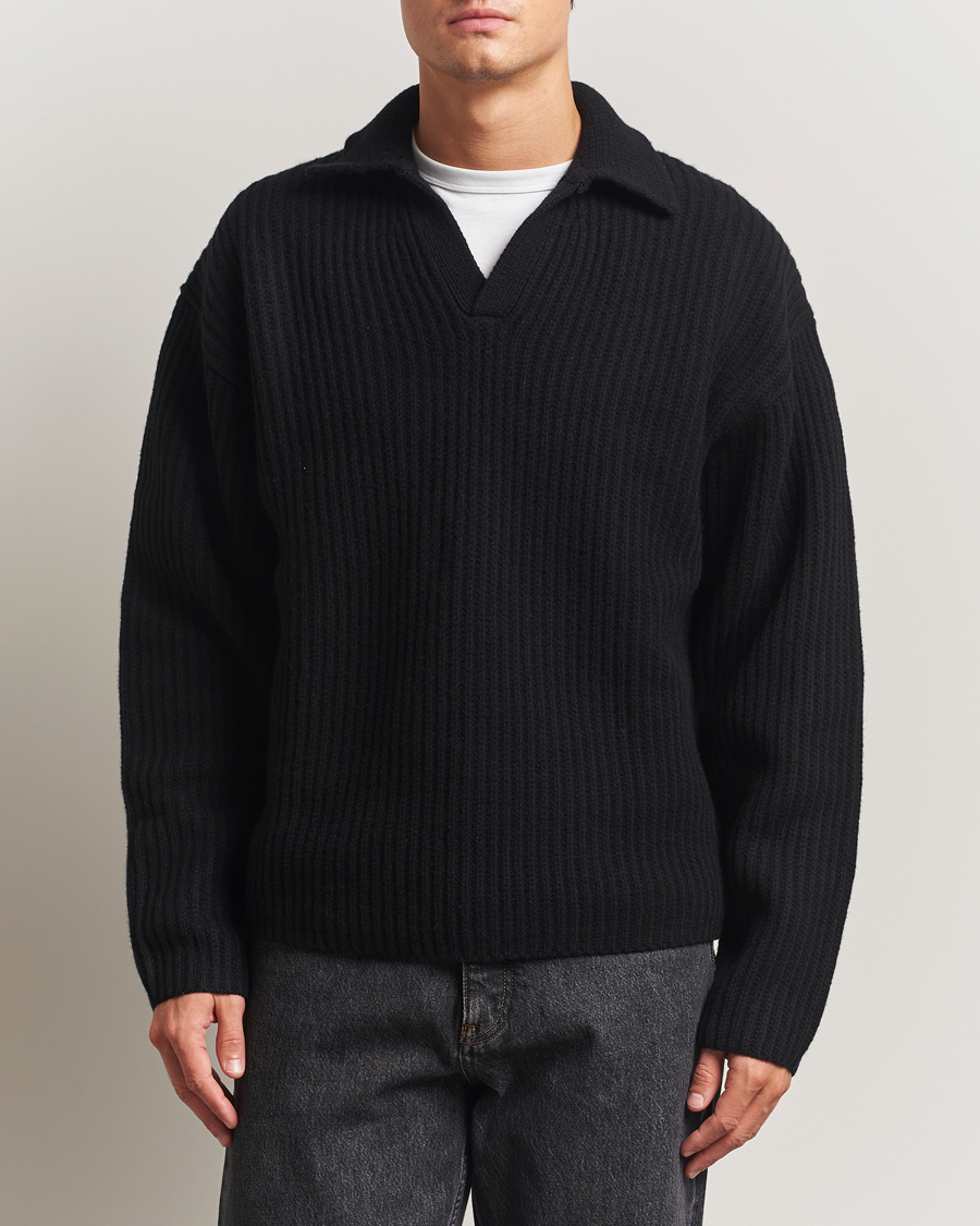Men | Sweaters & Knitwear | Filippa K | Chunky Ribbed Wool Polo Black