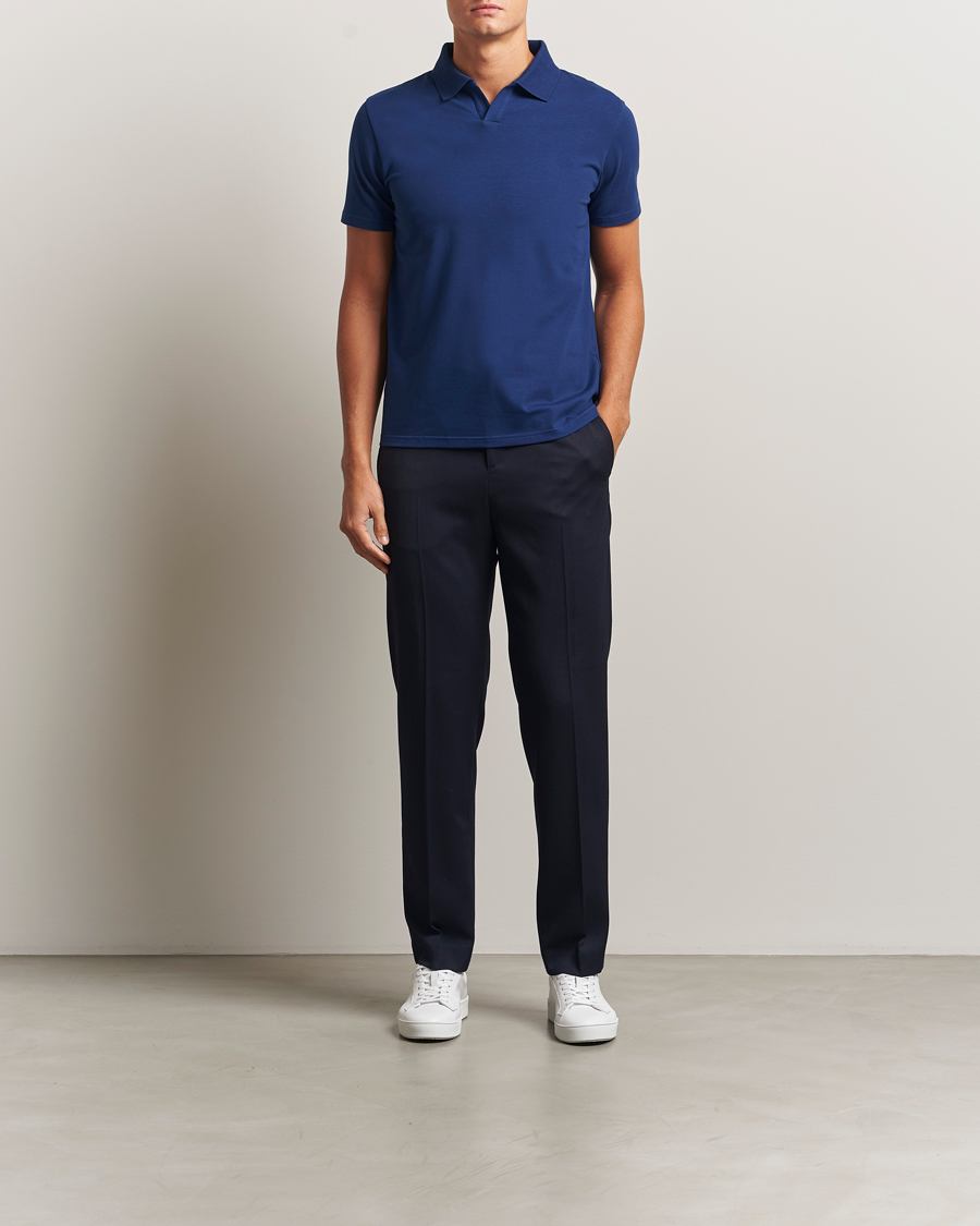 Men | Polo Shirts | Filippa K | Soft Lycra Polo T-Shirt Royal Navy