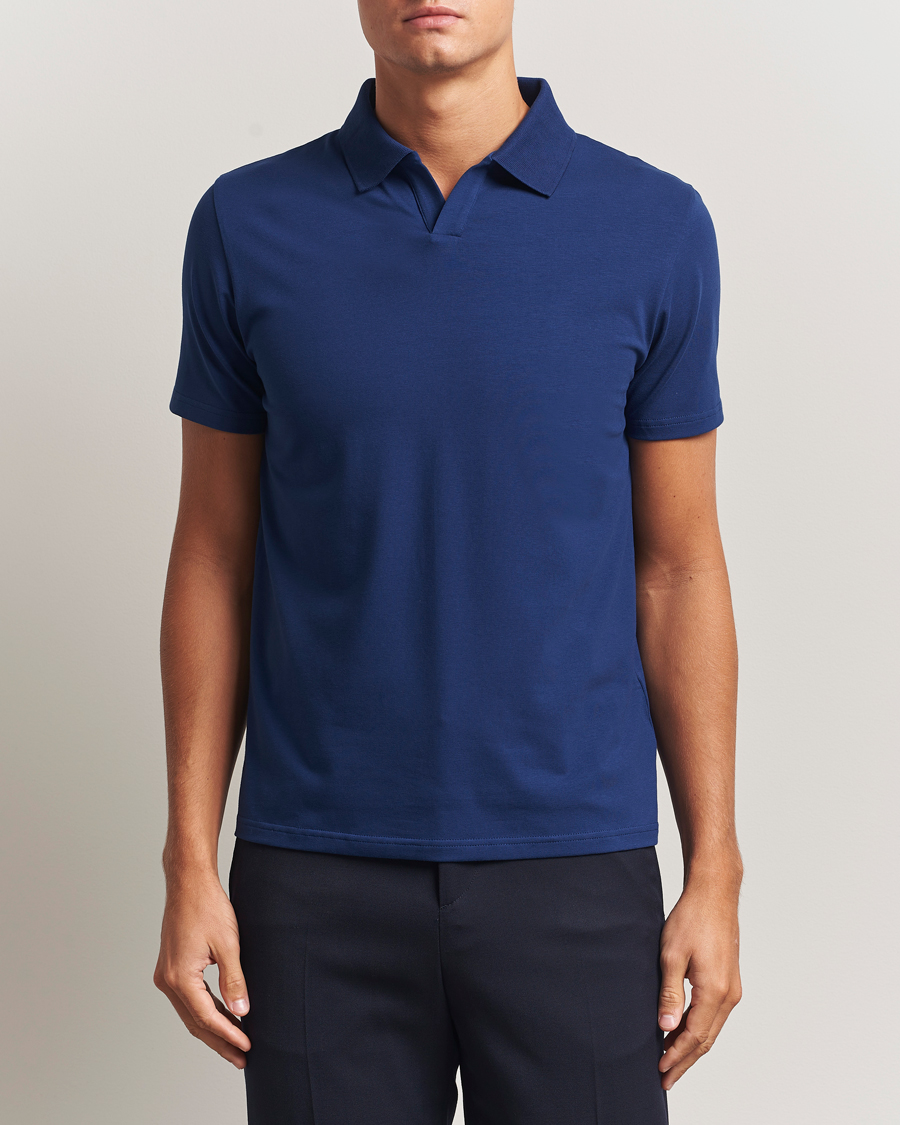 Men | Polo Shirts | Filippa K | Soft Lycra Polo T-Shirt Royal Navy