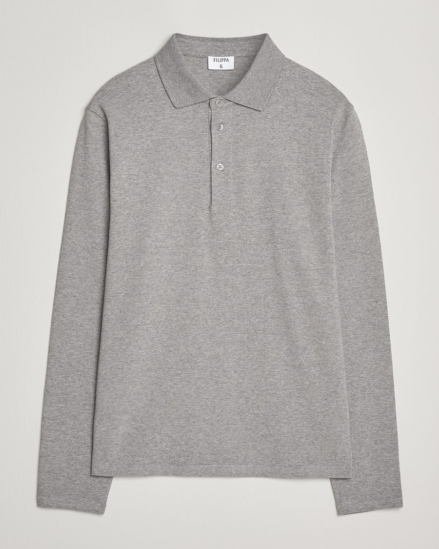 Men | Polo Shirts | Filippa K | Luke Lycra Polo Shirt Mid Grey Melange