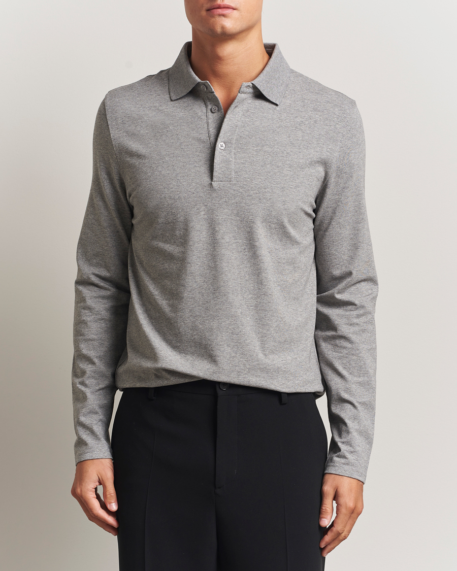 Men | Polo Shirts | Filippa K | Luke Lycra Polo Shirt Mid Grey Melange