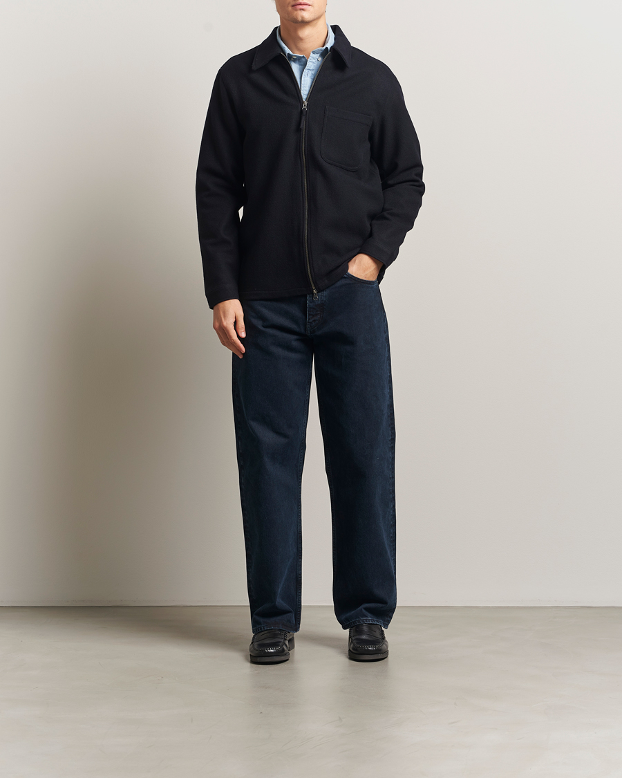 Men | Shirts | A Day's March | Fraser Wool Zip Overshirt Navy