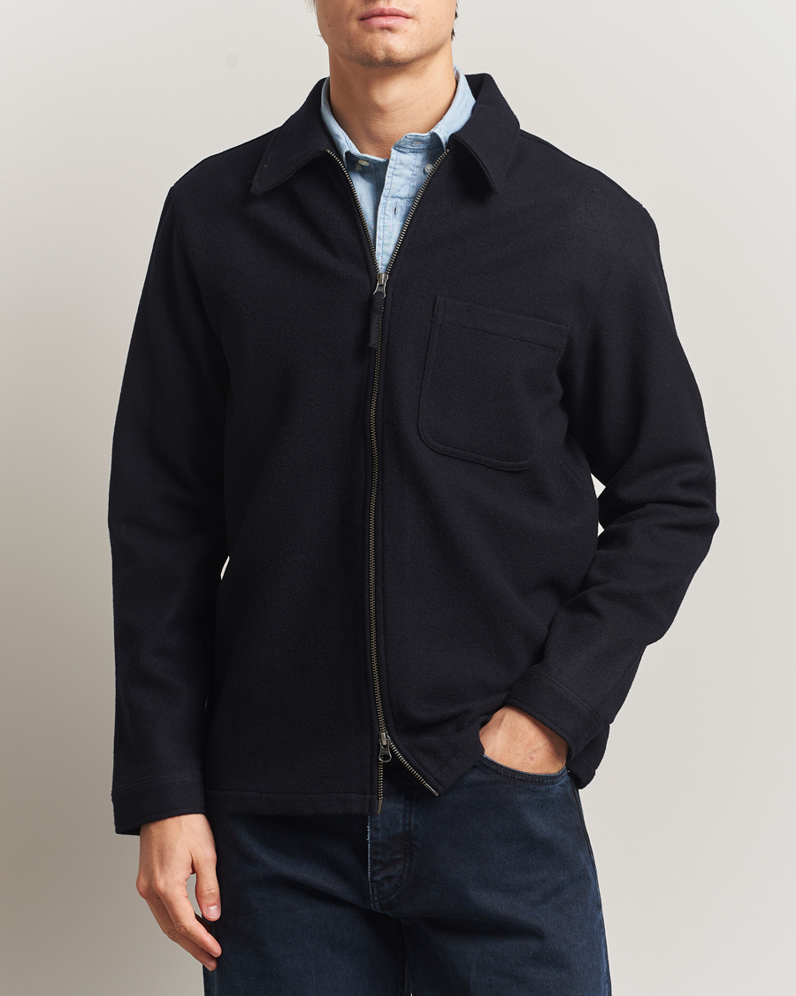 A Day's March Fraser Wool Zip Overshirt Navy at CareOfCarl.com