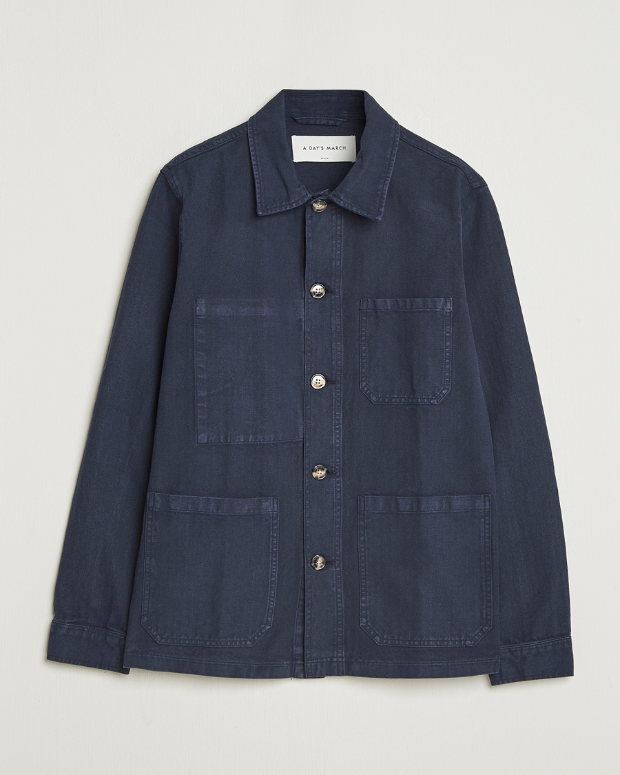 Men | Shirts | A Day's March | Original Herringbone Overshirt Navy