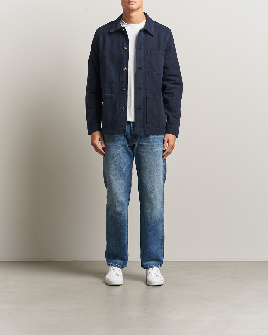 Men | Shirts | A Day's March | Original Herringbone Overshirt Navy