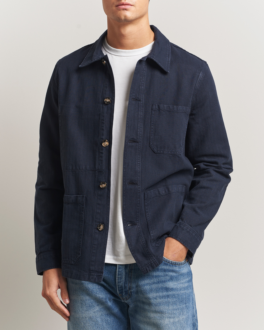 Men | Shirts | A Day's March | Original Herringbone Overshirt Navy