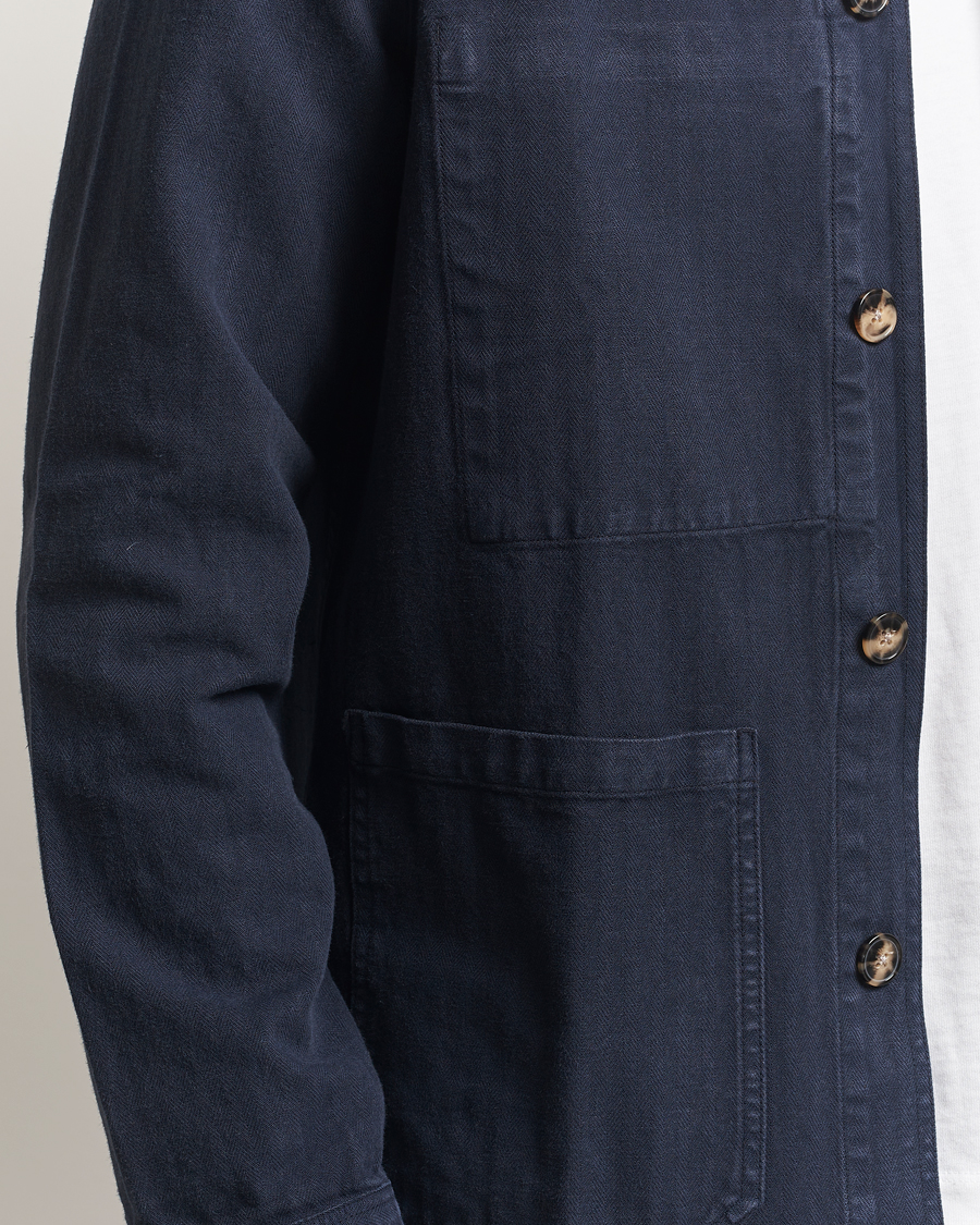 Men | Shirts | A Day's March | Original Herringbone Overshirt Navy
