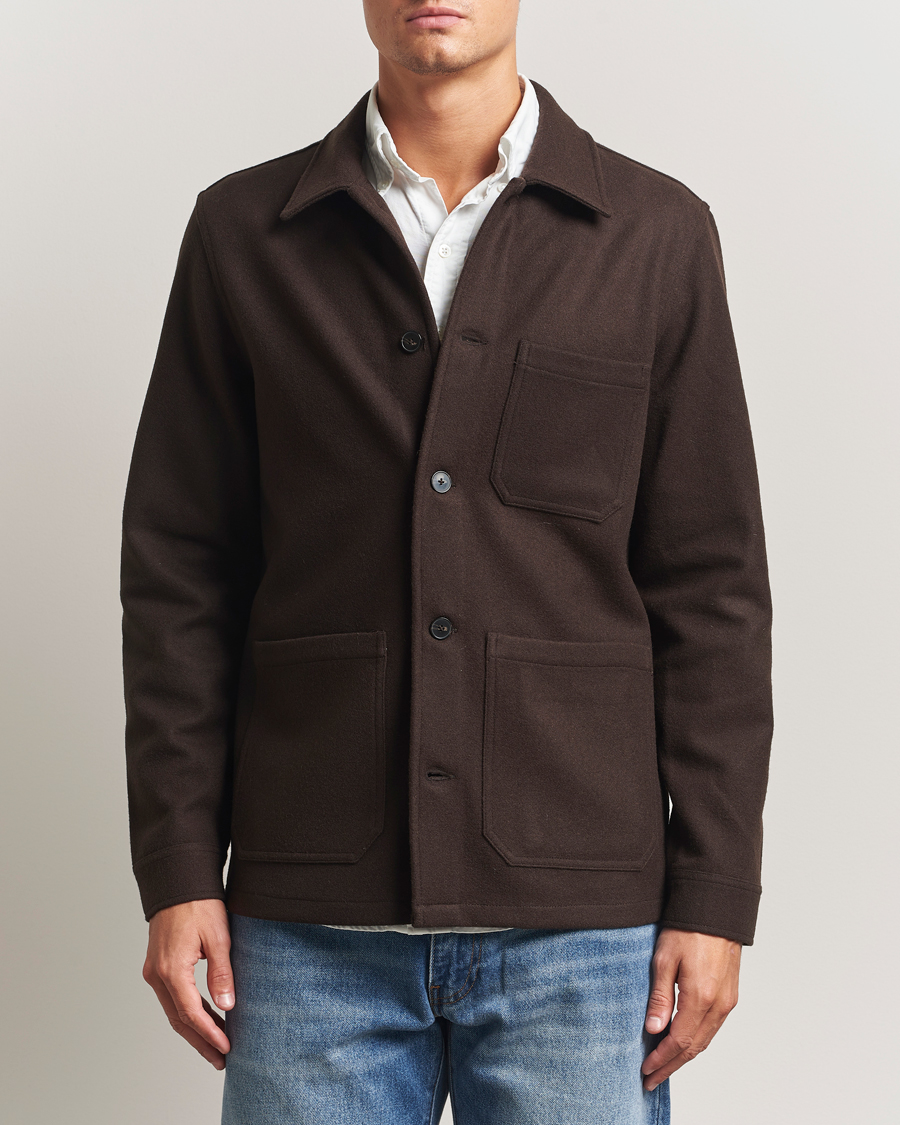 Men | Shirts | A Day's March | Original Wool Overshirt Chocolate