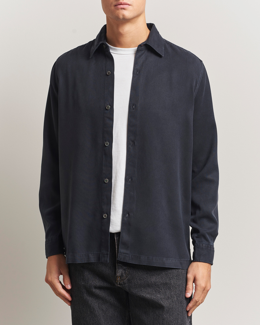 Men | Shirts | A Day's March | Clean Cut Lyocell Shirt Navy
