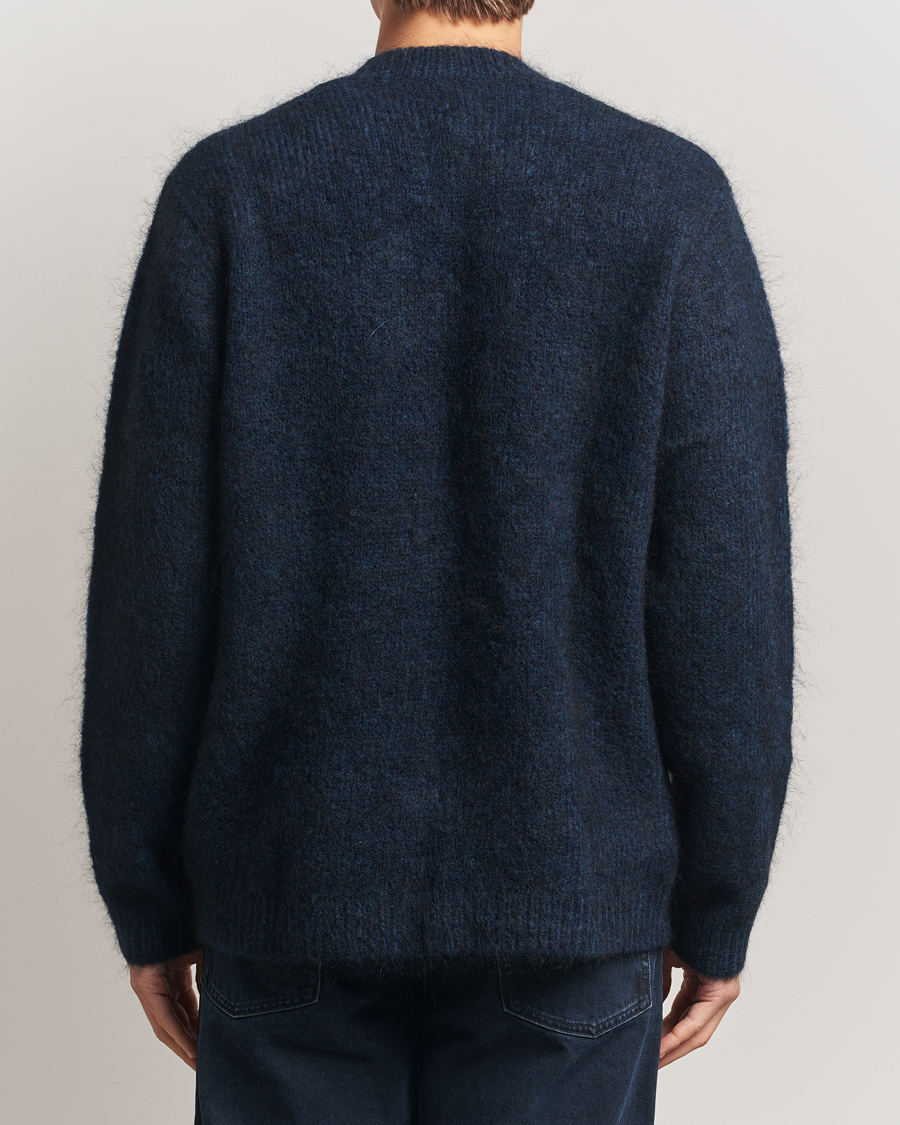 Men | Sweaters & Knitwear | A Day's March | Jarrow Mohair Cardigan Indigo Blue