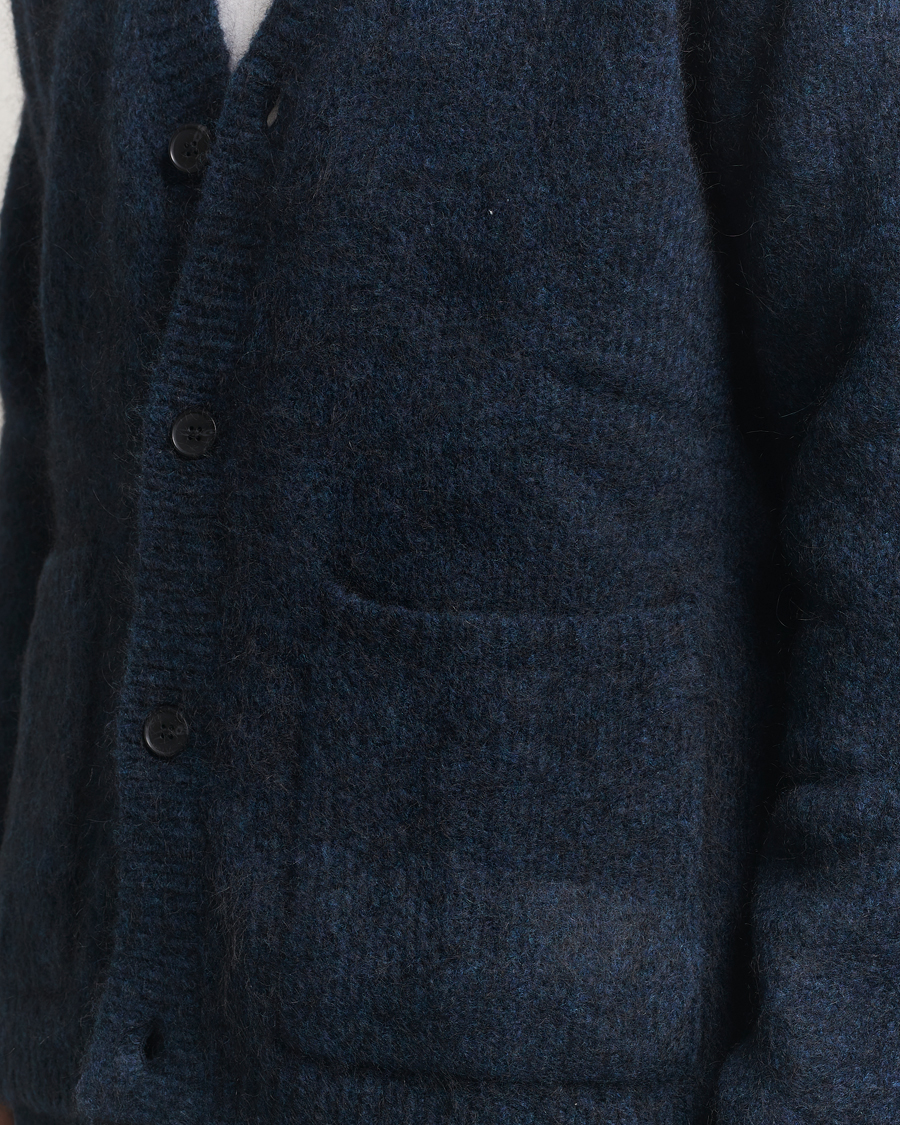 Men | Sweaters & Knitwear | A Day's March | Jarrow Mohair Cardigan Indigo Blue