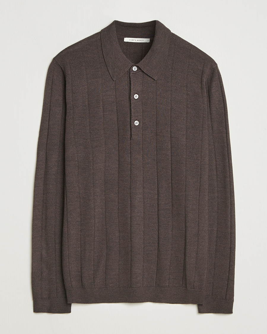 Men | Sweaters & Knitwear | A Day's March | Ambroz Structured Merino Polo Brown Melange