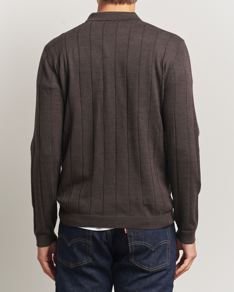 Men | Sweaters & Knitwear | A Day's March | Ambroz Structured Merino Polo Brown Melange