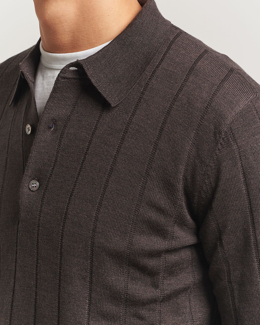 Men | Sweaters & Knitwear | A Day's March | Ambroz Structured Merino Polo Brown Melange