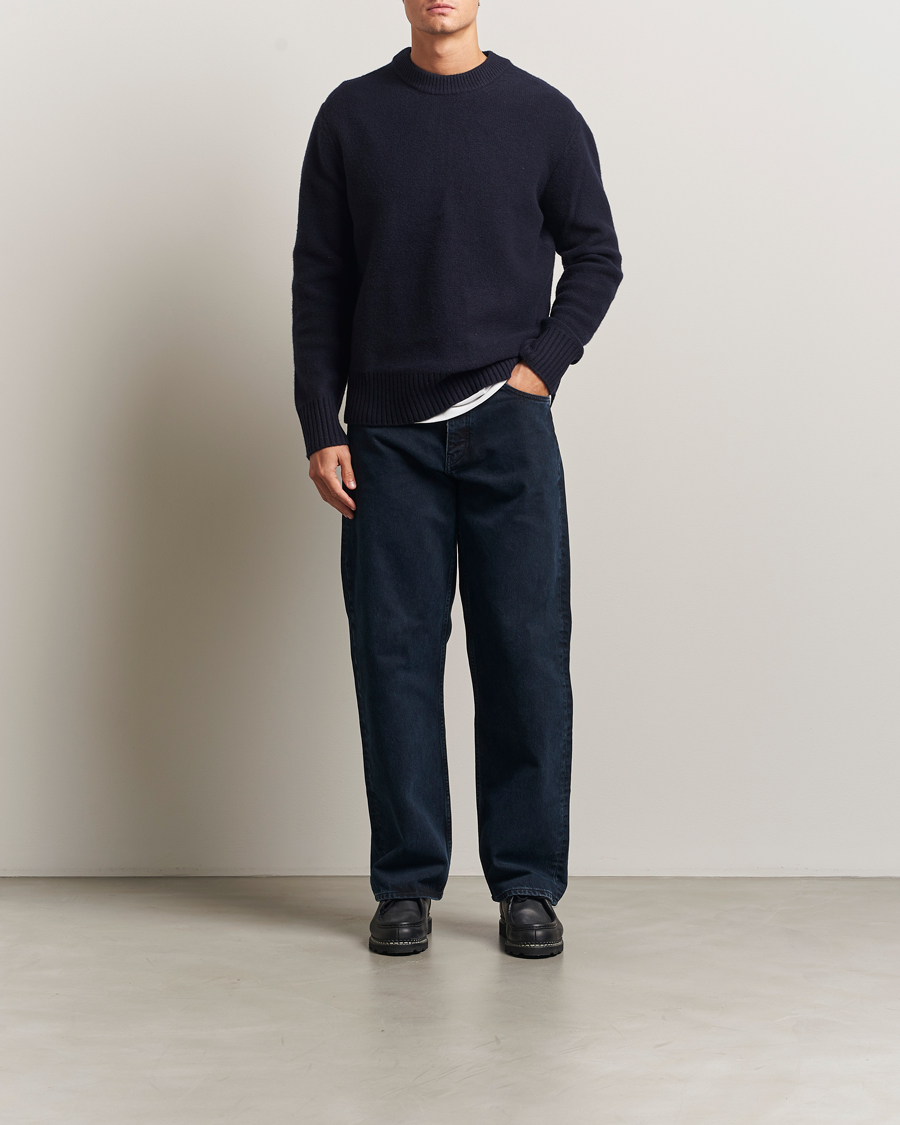 Men | Sweaters & Knitwear | A Day's March | Tietar Boiled Merino Sweater Navy
