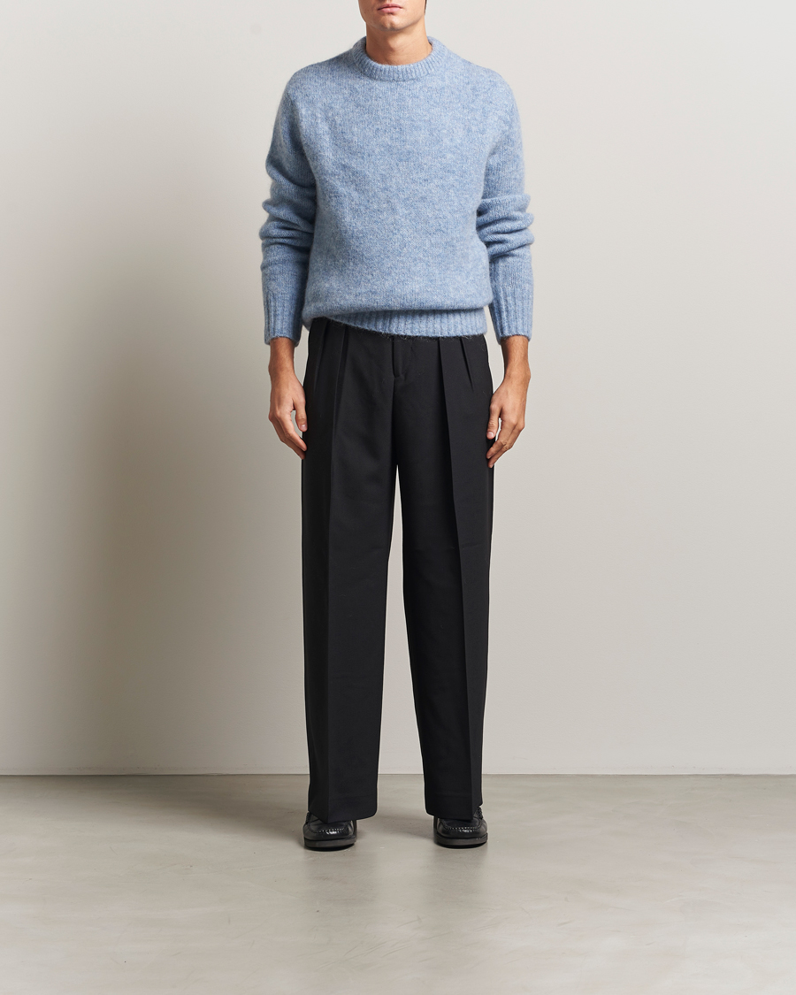 Men | Sweaters & Knitwear | A Day's March | Tietar Mohair Sweater Light Blue