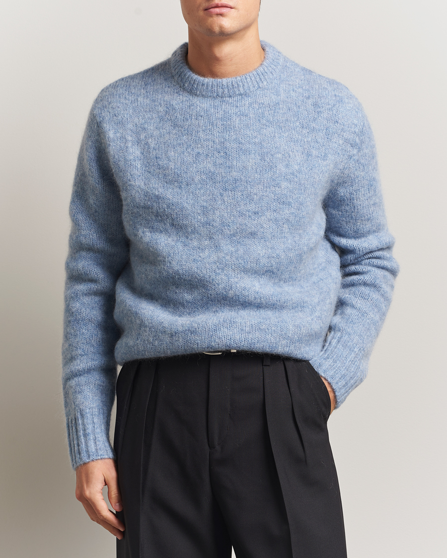 Men | Sweaters & Knitwear | A Day's March | Tietar Mohair Sweater Light Blue
