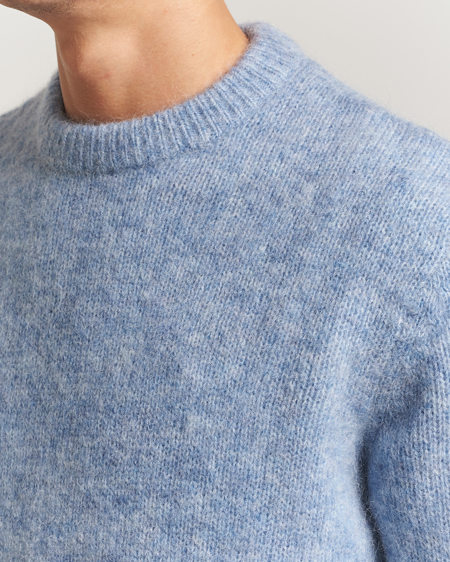 Men | Sweaters & Knitwear | A Day's March | Tietar Mohair Sweater Light Blue