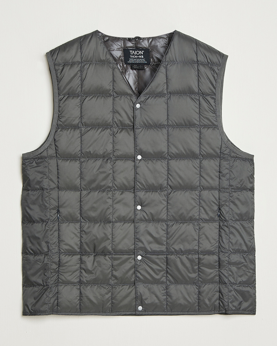 Men | Coats & Jackets | TAION | V-Neck Lightweight Down Vest Dark Grey