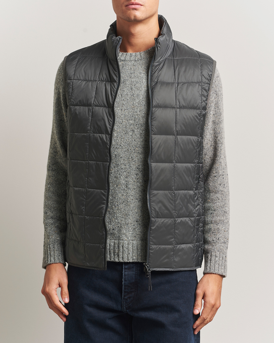 Men | Gilets | TAION | High Neck Full Zip Lightweight Down Vest Dark Grey