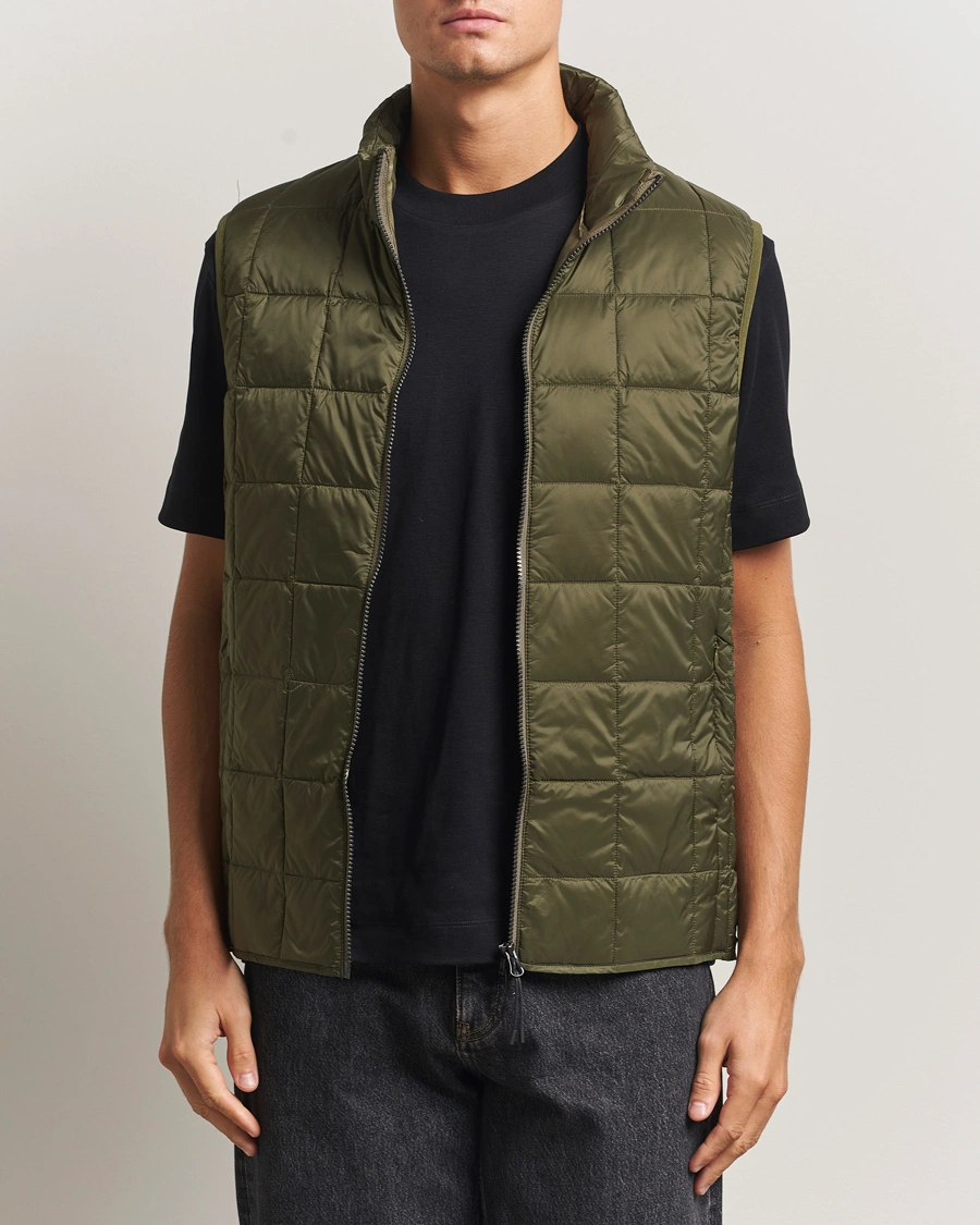 Men | Gilets | TAION | High Neck Full Zip Lightweight Down Vest Dark Olive