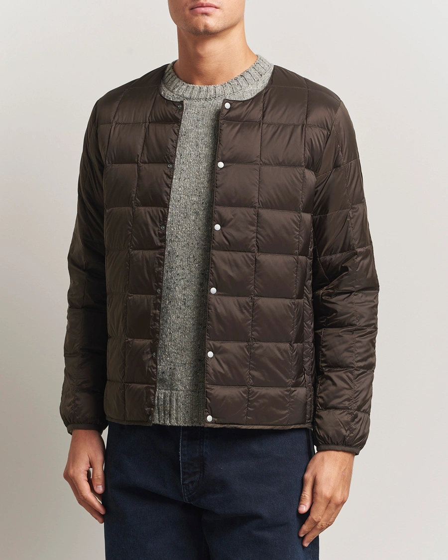 Men | Coats & Jackets | TAION | Crew Neck Button Down Jacket Dark Choco