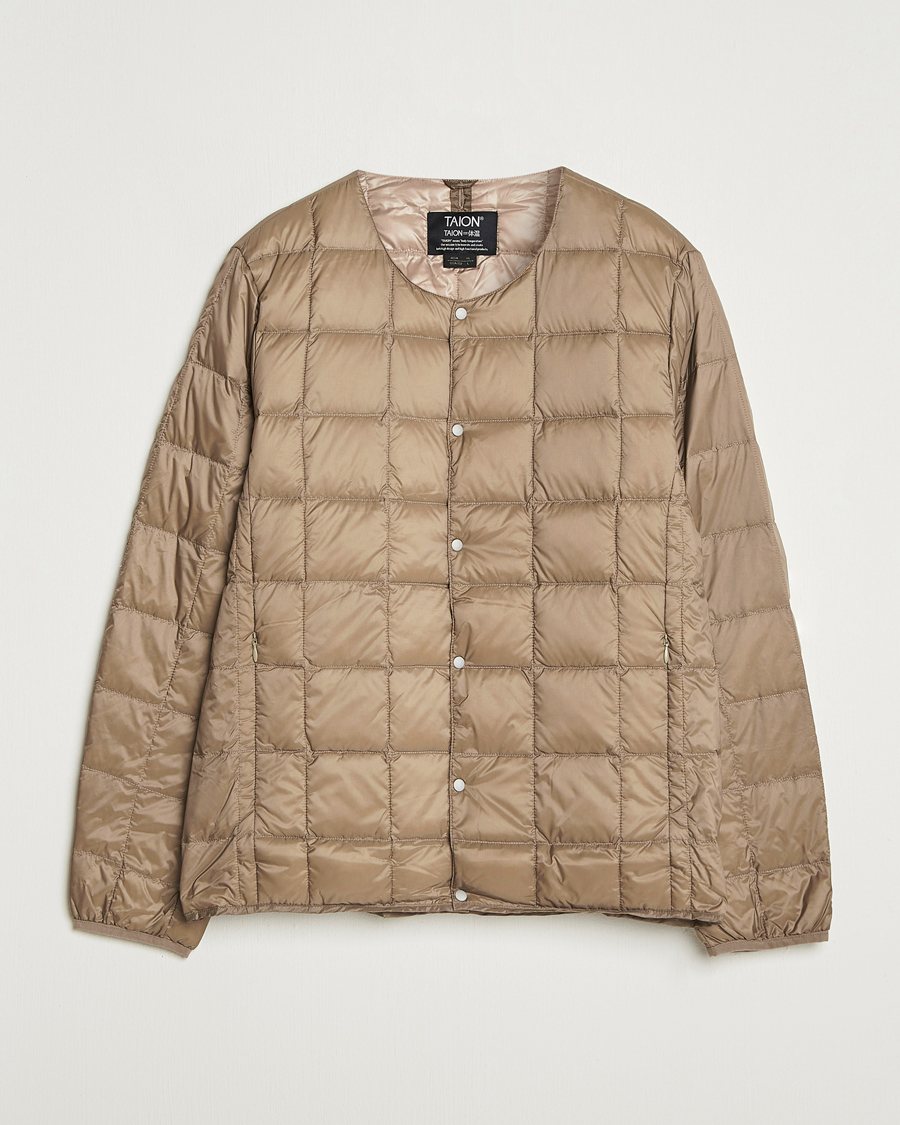 Men | Coats & Jackets | TAION | Crew Neck Button Down Jacket Khaki
