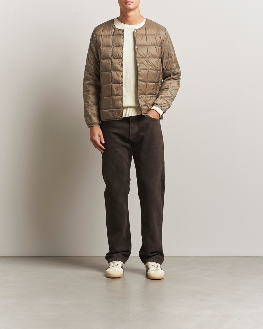Men | Coats & Jackets | TAION | Crew Neck Button Down Jacket Khaki
