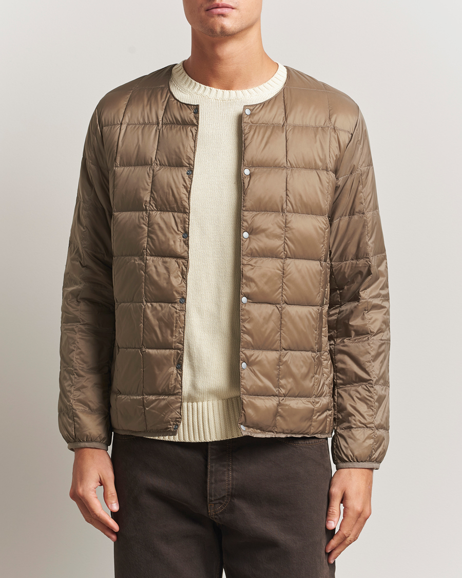 Men | Coats & Jackets | TAION | Crew Neck Button Down Jacket Khaki