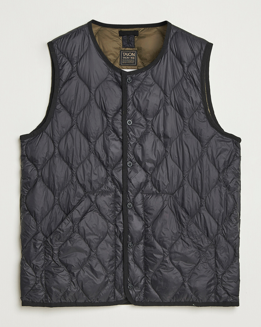 Men | Coats & Jackets | TAION | Military Crew Neck Down Vest Black