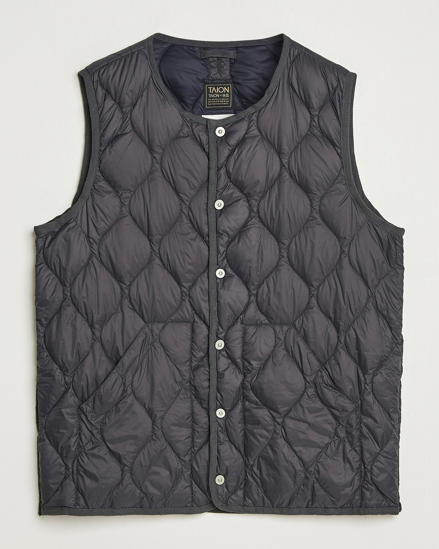 Men | Gilets | TAION | Military Crew Neck Down Vest Dark Grey