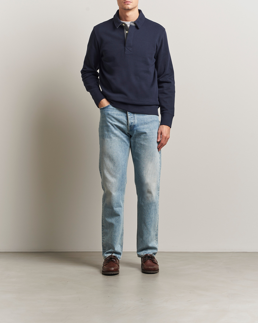 Men | Polo Shirts | Gant | Light Sacker Rib Long Sleeve Polo Evening Blue