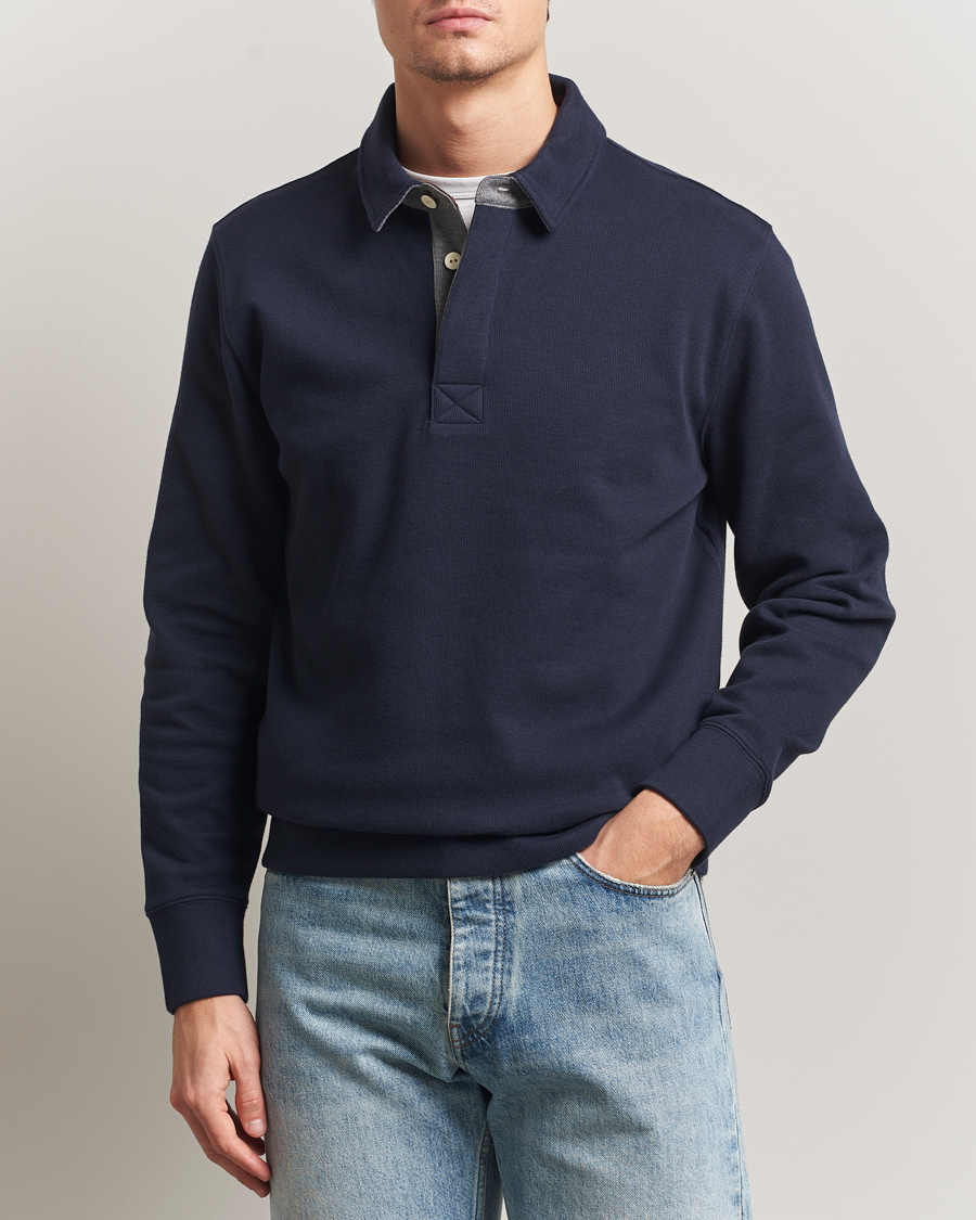 Men | Polo Shirts | Gant | Light Sacker Rib Long Sleeve Polo Evening Blue