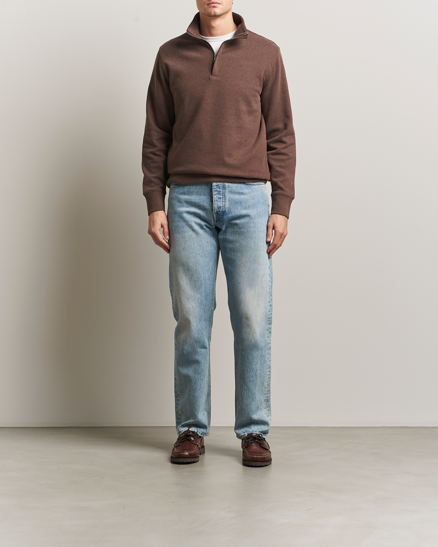 Men | Sweaters & Knitwear | Gant | Light Sacker Rib Half Zip Dark Brown Melange