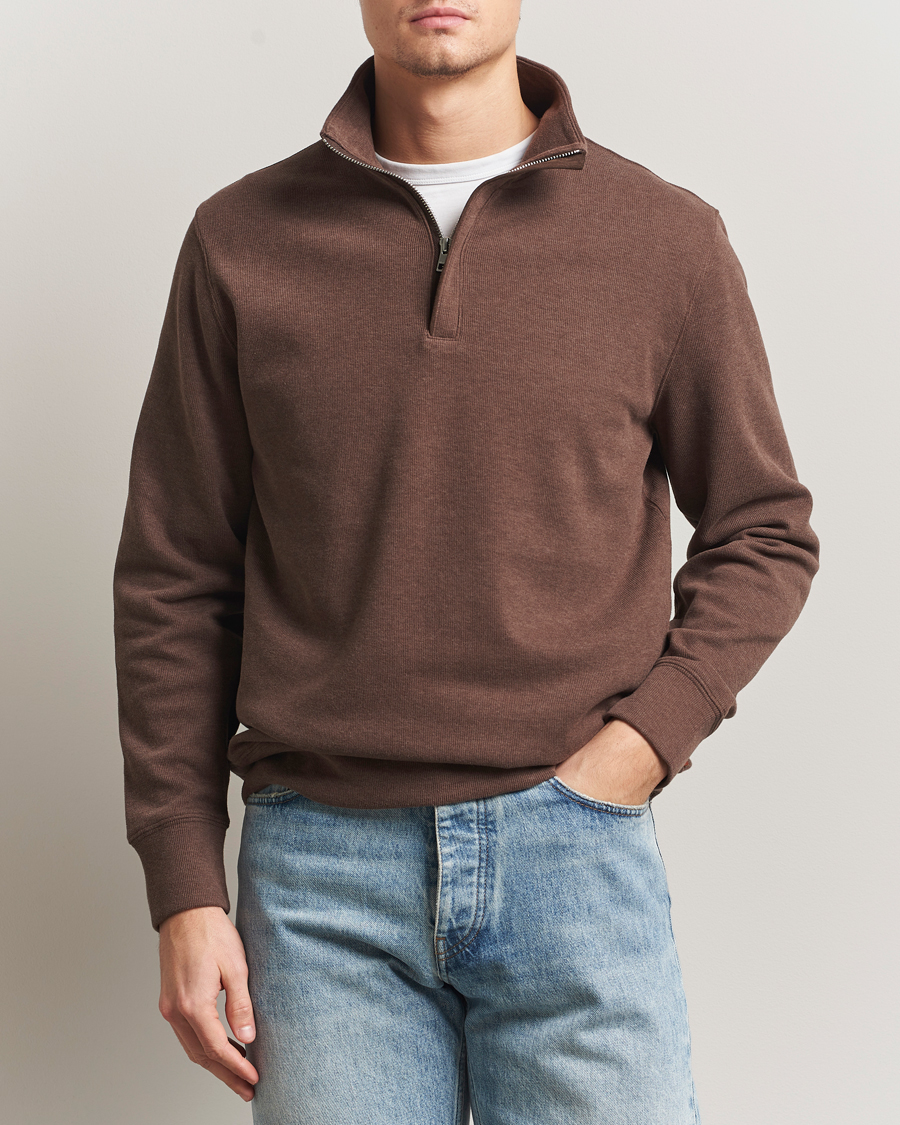 Men | Sweaters & Knitwear | GANT | Light Sacker Rib Half Zip Dark Brown Melange