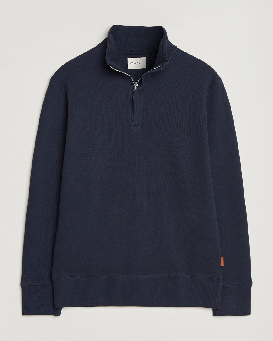 Men | Sweaters & Knitwear | Gant | Light Sacker Rib Half Zip Evening Blue