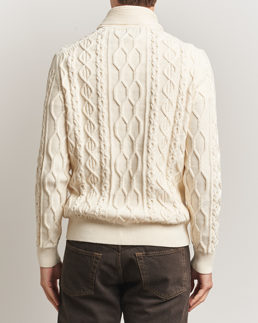 Men | Sweaters & Knitwear | GANT | Cable Shawl Collar Knitted Sweater Cream
