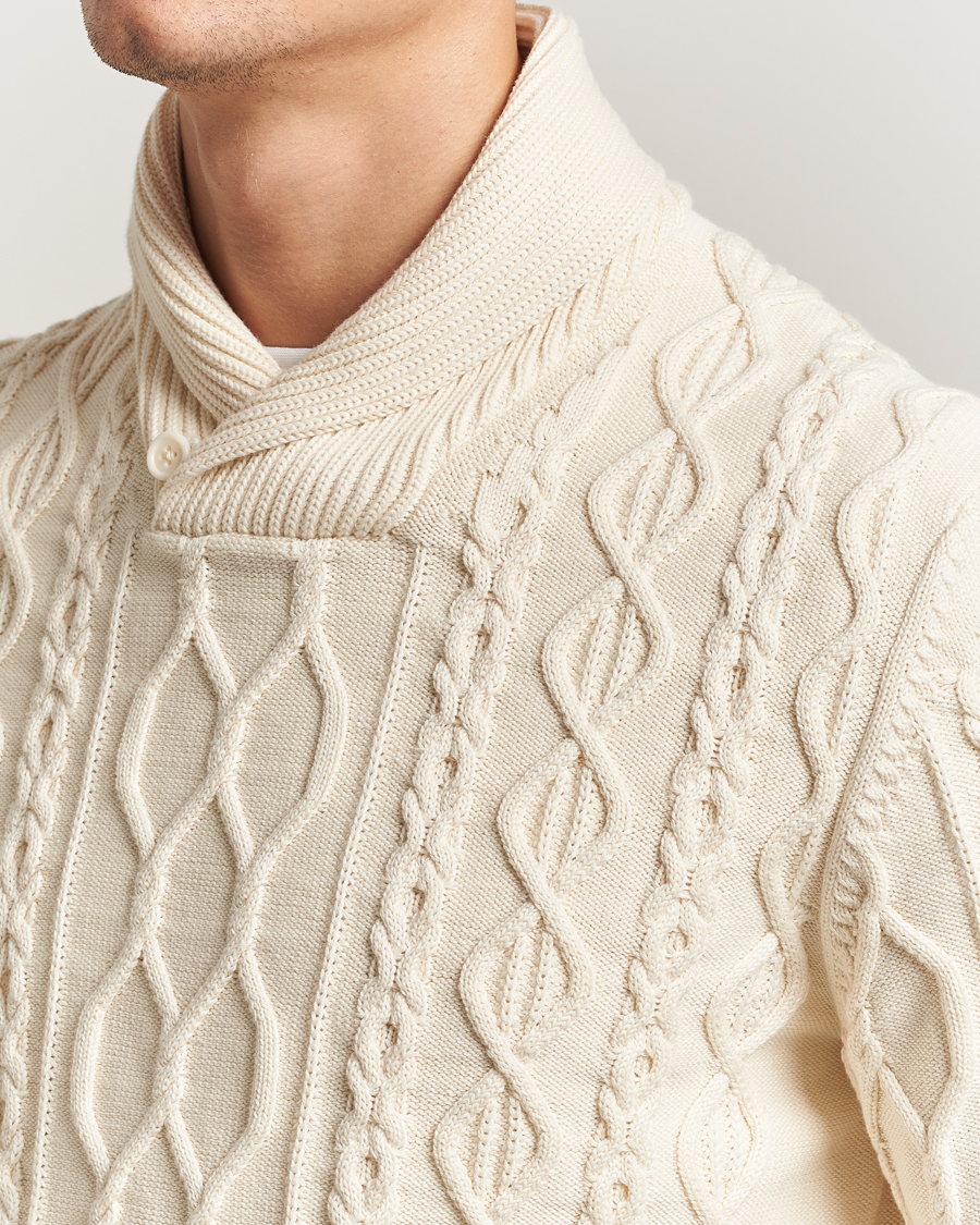 Men | Sweaters & Knitwear | GANT | Cable Shawl Collar Knitted Sweater Cream