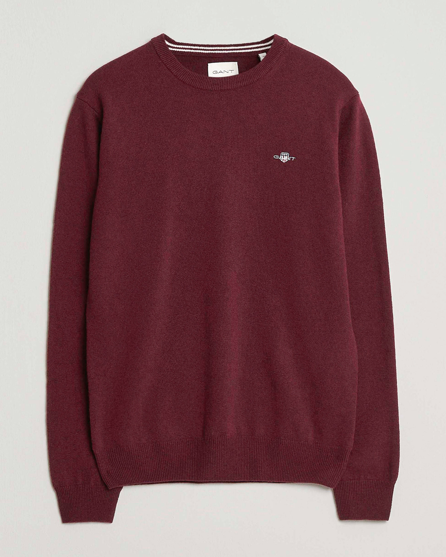 Men | Sweaters & Knitwear | GANT | Superfine Lambswool Crew Neck Bordeaux Melange