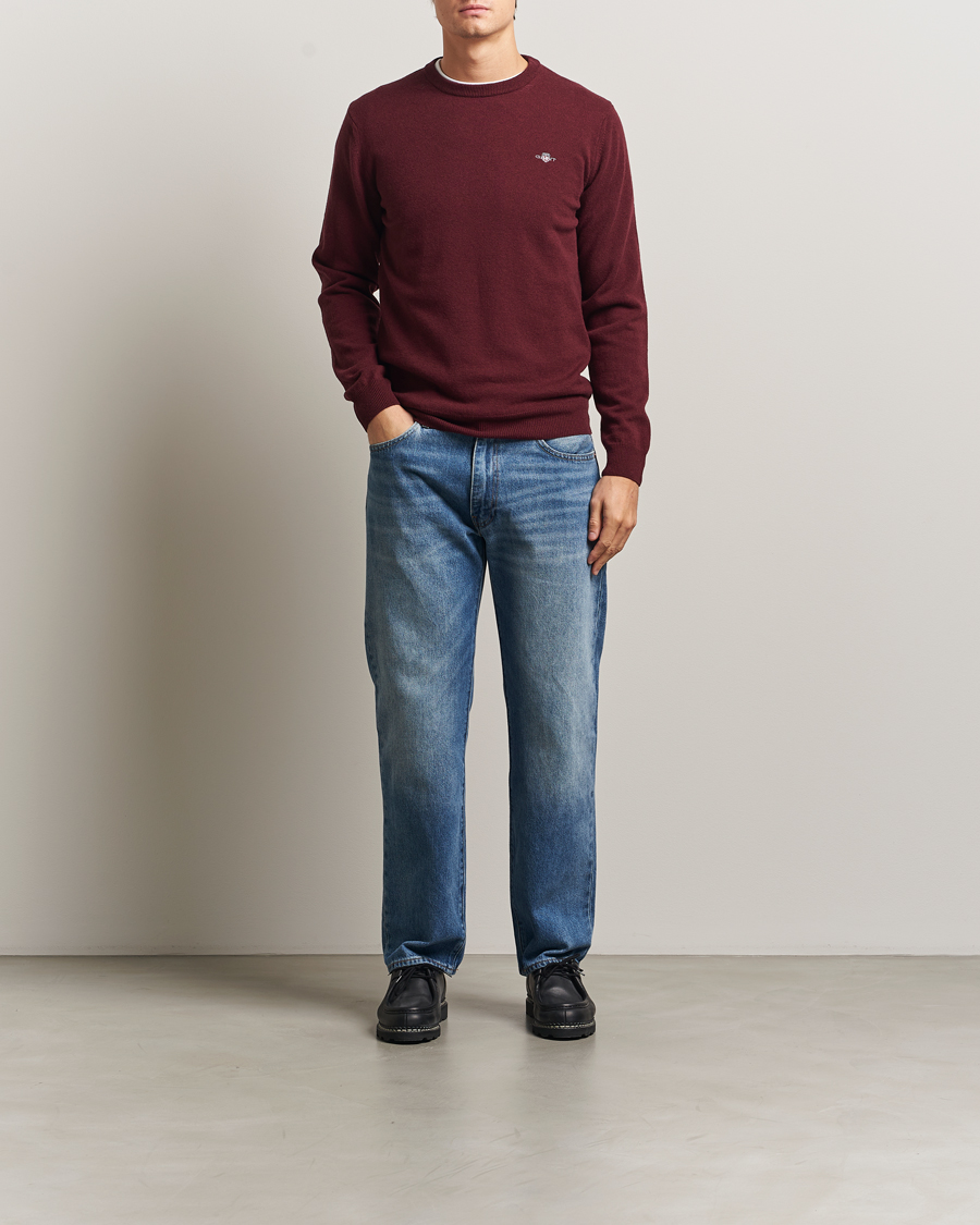 Men | Sweaters & Knitwear | GANT | Superfine Lambswool Crew Neck Bordeaux Melange