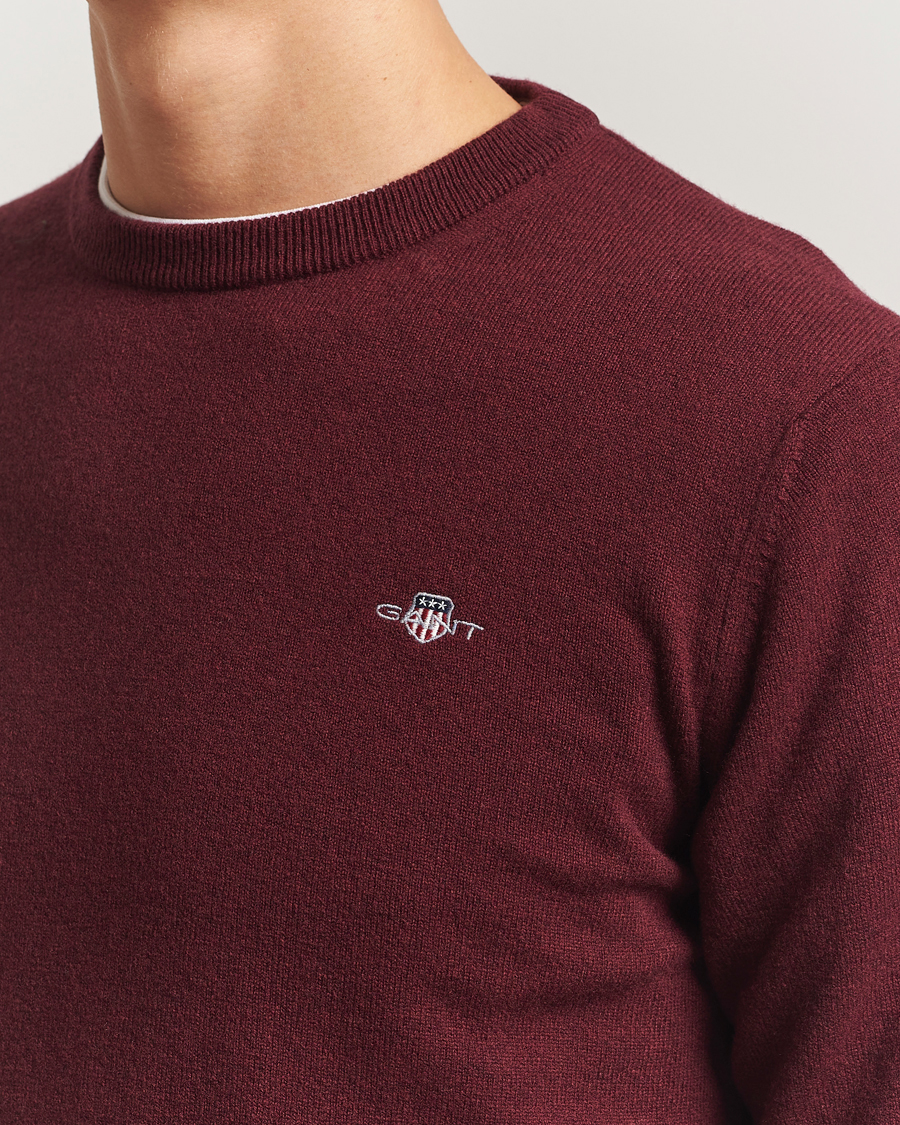 Men | Sweaters & Knitwear | GANT | Superfine Lambswool Crew Neck Bordeaux Melange
