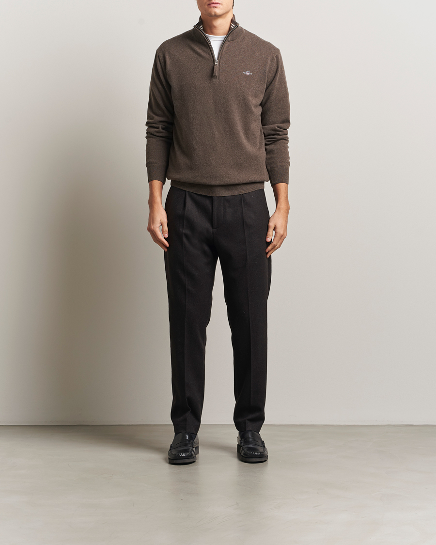 Men | Sweaters & Knitwear | GANT | Superfine Lambswool Half Zip Seawood Melange