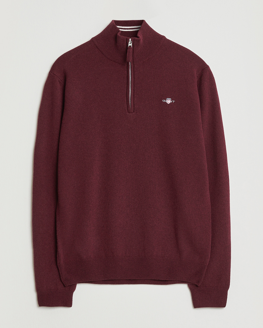Men | Sweaters & Knitwear | GANT | Superfine Lambswool Half Zip Bordeaux Melange